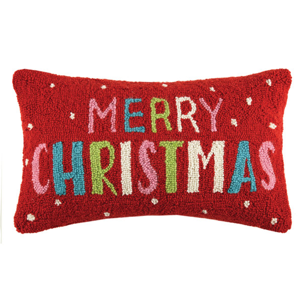 Peking Handicraft Merry Christmas Hook Wool Lumbar Pillow Wayfair
